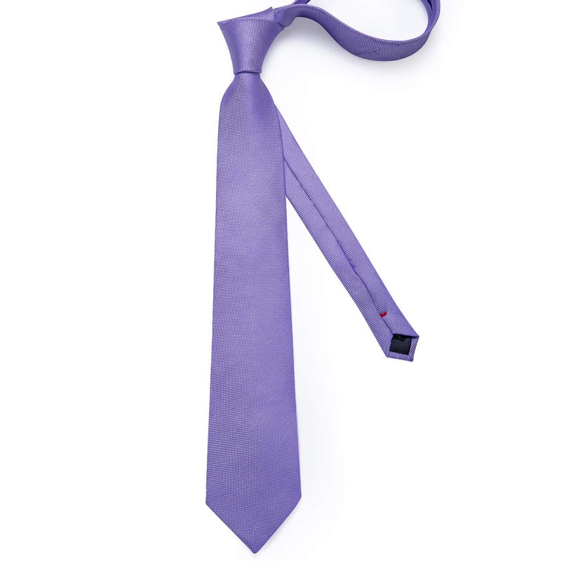 DiBanGu Mens Silk Necktie Solid Color Tie and Pocket Square Cufflink Tie Clip Set Woven Plain Ties for Men Wedding Party, Lavender Purple - Image 4